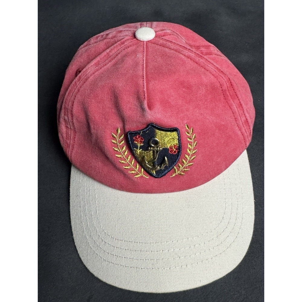 Free People Crest Hat Red Beige Anchor Embroidery Coastal Prep Yacht